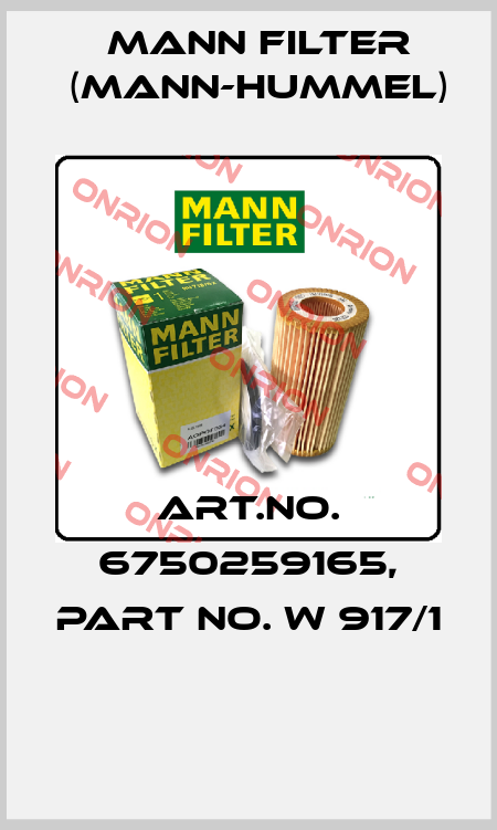 Art.No. 6750259165, Part No. W 917/1  Mann Filter (Mann-Hummel)