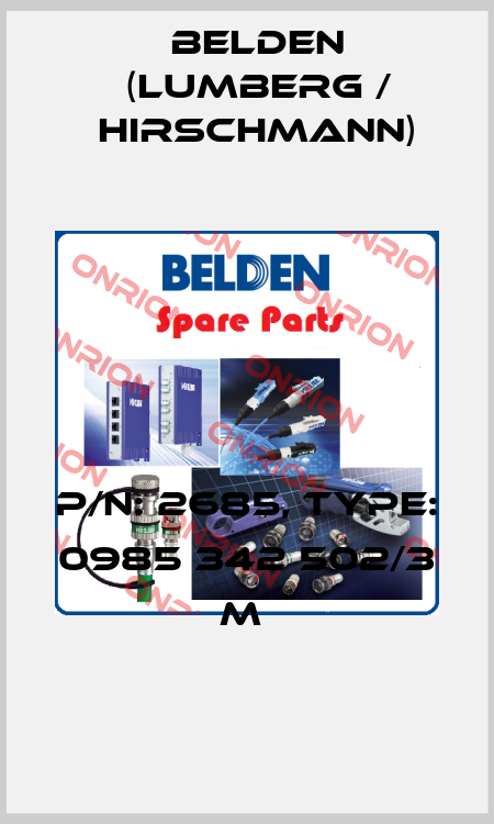 P/N: 2685, Type: 0985 342 502/3 M  Belden (Lumberg / Hirschmann)