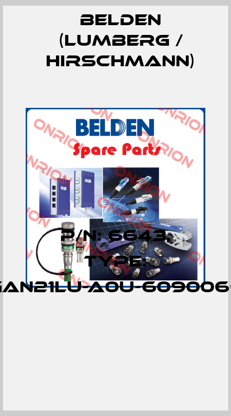 P/N: 6643, Type: GAN21LU-A0U-6090060  Belden (Lumberg / Hirschmann)