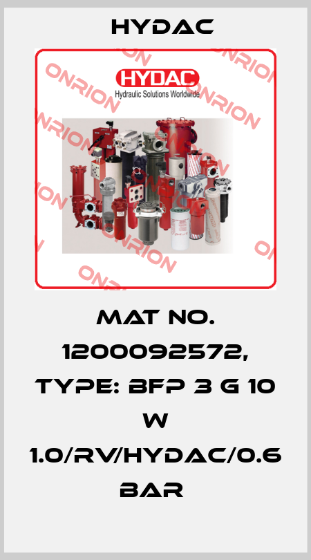 Mat No. 1200092572, Type: BFP 3 G 10 W 1.0/RV/HYDAC/0.6 BAR  Hydac