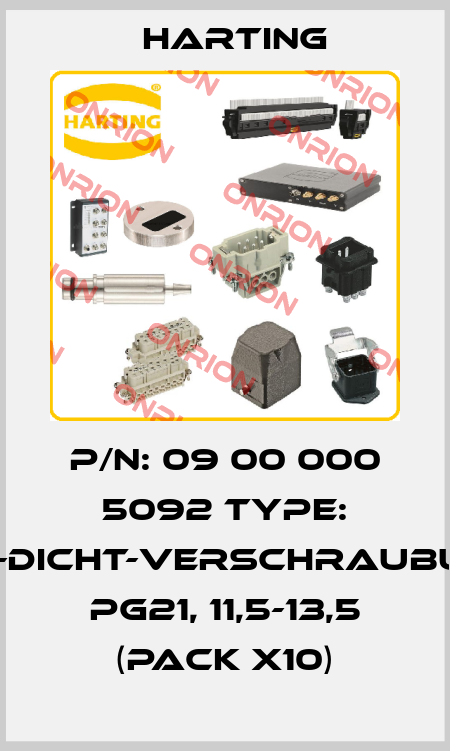 P/N: 09 00 000 5092 Type: Uni-Dicht-Verschraubung Pg21, 11,5-13,5 (pack x10) Harting