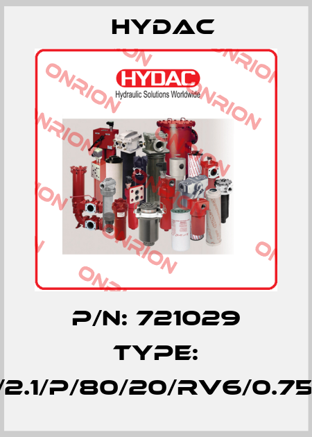 P/N: 721029 Type: MFZP-2/2.1/P/80/20/RV6/0.75/400-50 Hydac