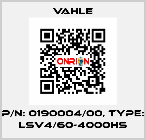 P/n: 0190004/00, Type: LSV4/60-4000HS Vahle