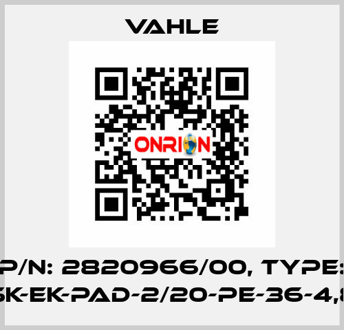 P/n: 2820966/00, Type: SK-EK-PAD-2/20-PE-36-4,8 Vahle