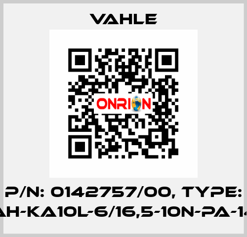 P/n: 0142757/00, Type: AH-KA10L-6/16,5-10N-PA-14 Vahle