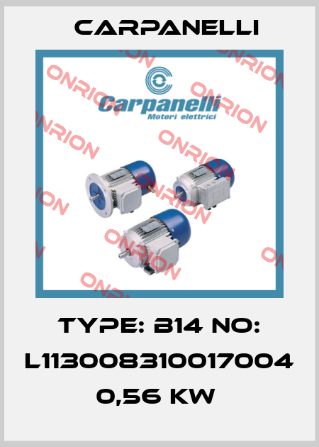 Type: B14 No: L113008310017004 0,56 kW  Carpanelli