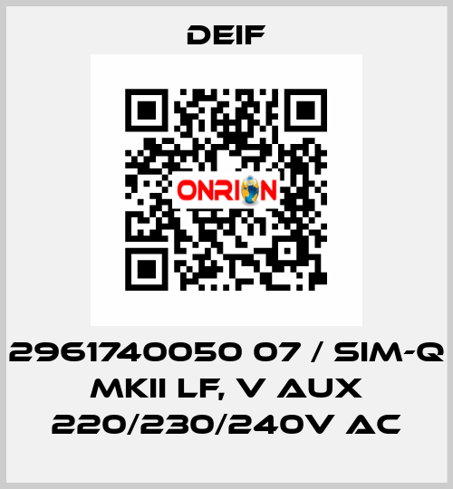 2961740050 07 / SIM-Q MKII LF, V aux 220/230/240V AC Deif