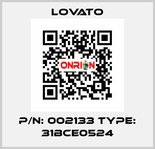 P/N: 002133 Type: 31BCE0524 Lovato