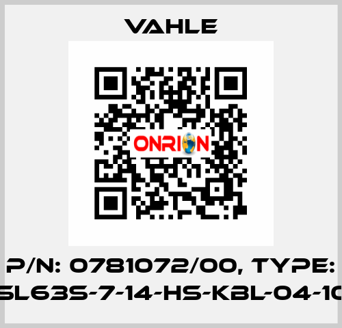 P/n: 0781072/00, Type: SA-KESL63S-7-14-HS-KBL-04-10-08-10 Vahle