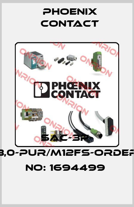 SAC-3P- 3,0-PUR/M12FS-ORDER NO: 1694499  Phoenix Contact