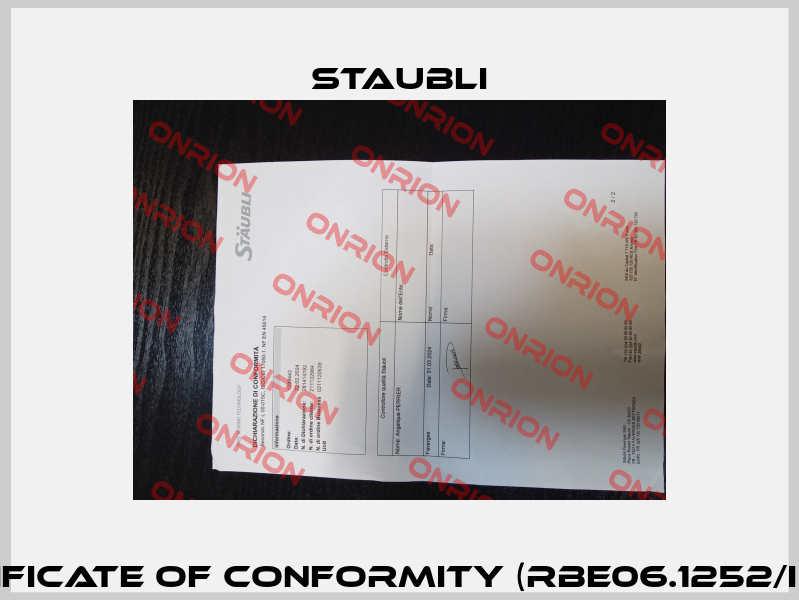 Certificate of conformity (RBE06.1252/IC/HPI) Staubli