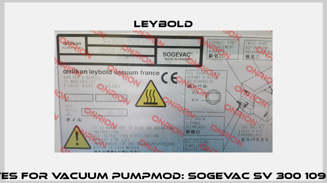 Plate Valves For Vacuum PumpMOD: Sogevac SV 300 10931 LEYBOLD  Leybold
