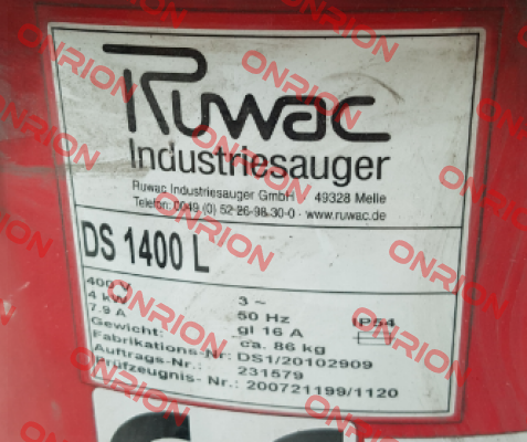 filter for DS 1400 L  Ruwac