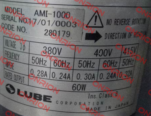 Model:AMI-1000  S/N:17/01/0003 oem Lube