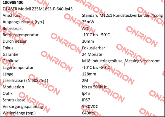 Z25M18S3-F-640-lp45 Z-LASER