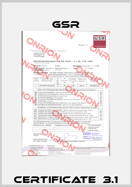 Certificate  3.1 GSR
