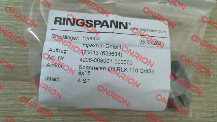 p/n: 4206-008001-000000, Type: RLK 110-8 x 15 Ringspann