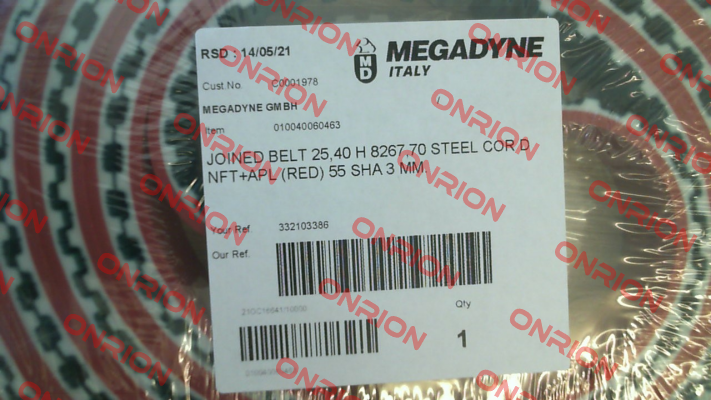 25,40 H 8267,70 STEEL CORD NFT+APL (RED) 55 SHA 3 MM Megadyne