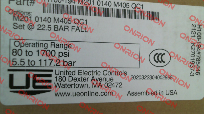 H100-194-0140-M201-M405-QC1 United Electric