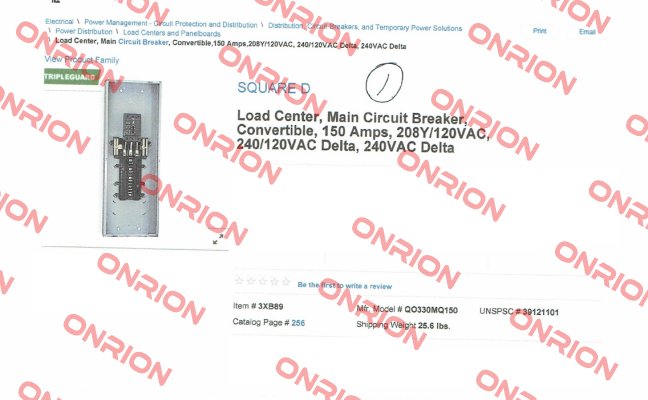 QO330MQ150 Square D (Schneider Electric)