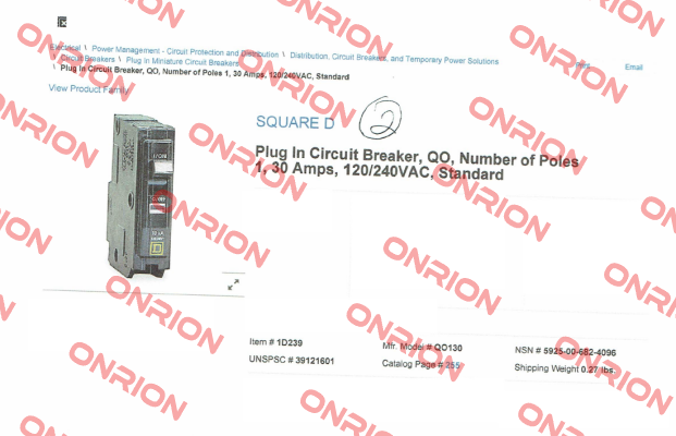 QO130  Square D (Schneider Electric)