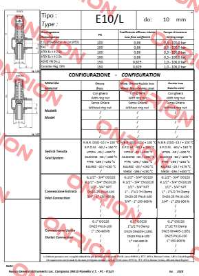 E10/LS (1/2" NPT inlet - 1" NPT outlet) Nuova General Instruments