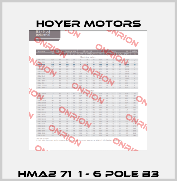 HMA2 71  1 - 6 pole B3 Hoyer Motors