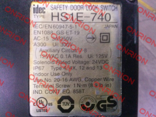 HS1E-740 SAFETY DOOR LOCK SWITCH IEC/EN 60947-5-1 - OEM Idec